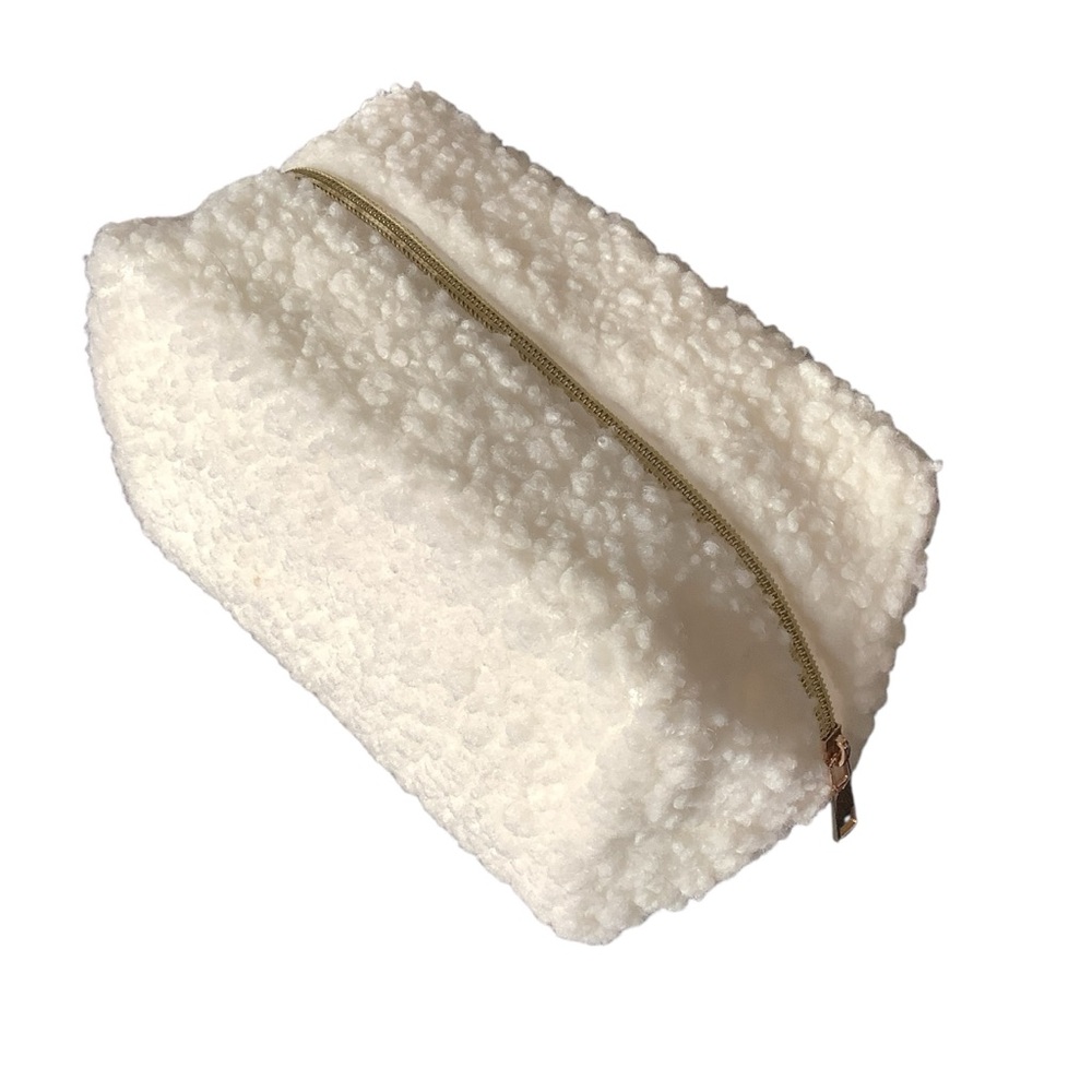 Off-White Fluffy Sherpa Zip Pouch